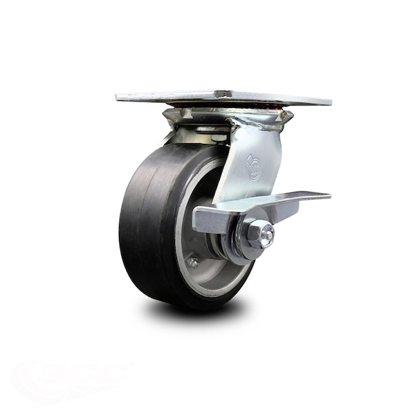 5 Inch Heavy Duty Rubber on Aluminum Caster with Ball Bearing and Brake SCC